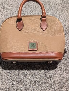 Dooney & Bourke Tan Pebble Leather Satchel with Brown Trim